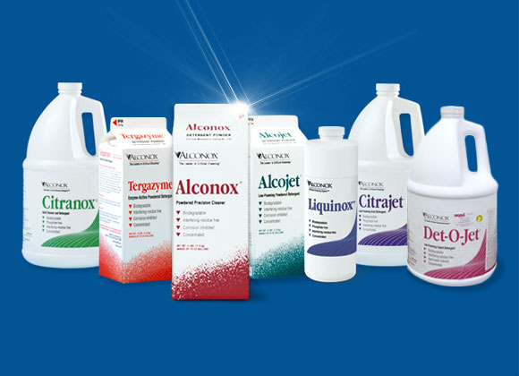 ALCONOX提供一系列清洗工作上疑难杂症的解决，已有60年以上的经验。产品包括：Alconox,Liquinox,Tergazyme,Alcojet,Alcotabs,Detojet,Detergent 8,Citranox,Luminox,Citrajet,Solujet,Tergajet等清洁剂